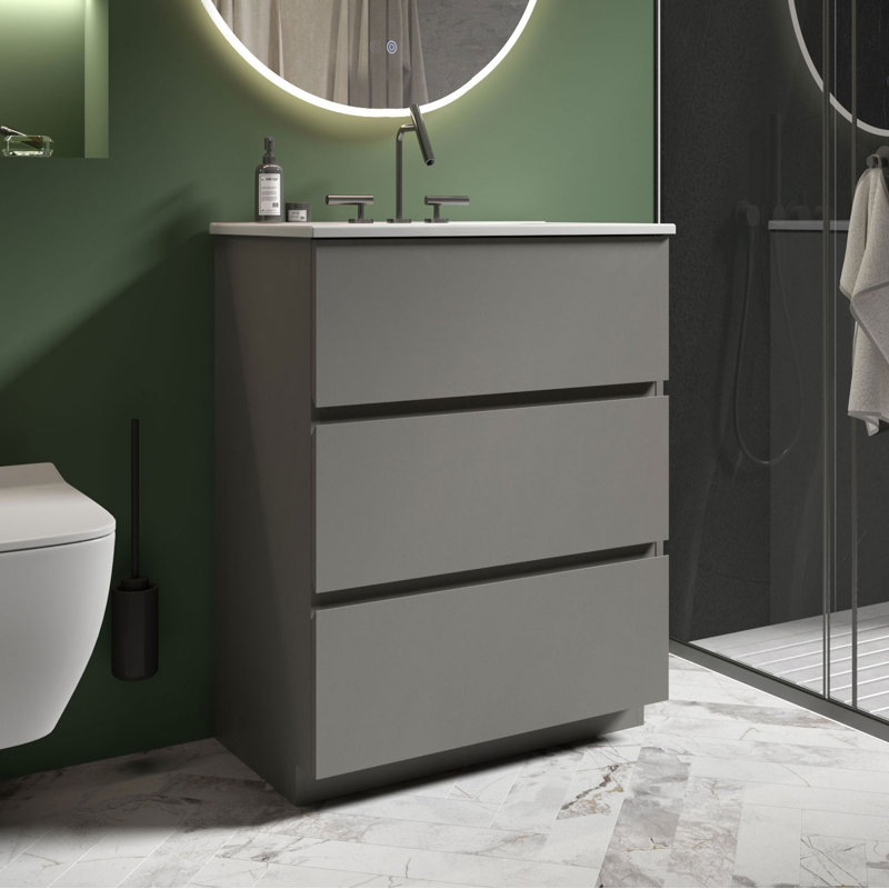 Derrance Single Bathroom Vanity with Ceramic Top, Gray, 24"