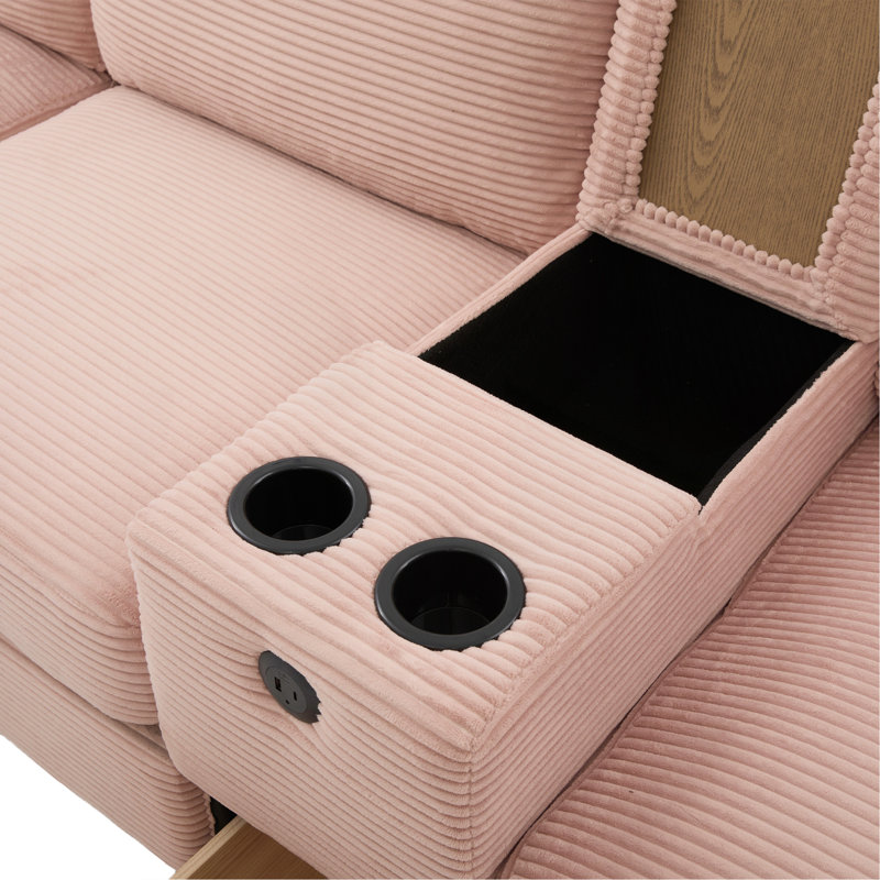 Canapé en velours côtelé multifonctionnel de type L: conception segmentée à 4 places avec porte-gobelet / USB / boîte de rangement, équipé d'une console mobile et d'un espace de rangement de style repose-pieds, optimisé pour