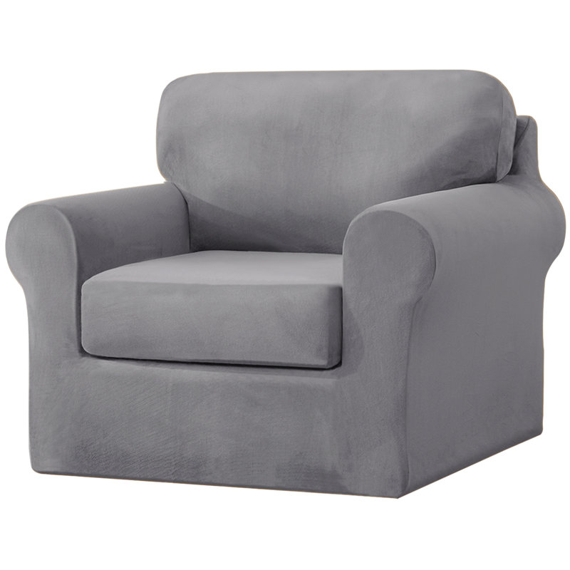 Housse pour canapé à coussins carrés/rectangulaires, Velours gris clair