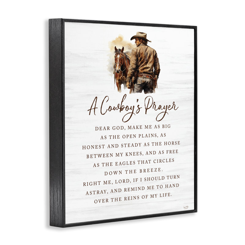 «Heartfelt Cowboy's Prayer», art de la giclée encadrée par Lux + Me Designs, H 14 po x l 11 po, Giclée encadrée noir minuit