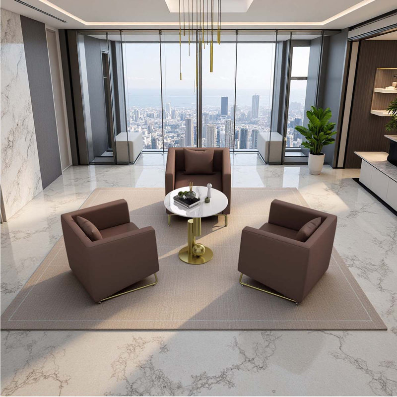 Ensemble de canapé de réception en similicuir Business Brown (monoplace X3 + table basse ronde)
