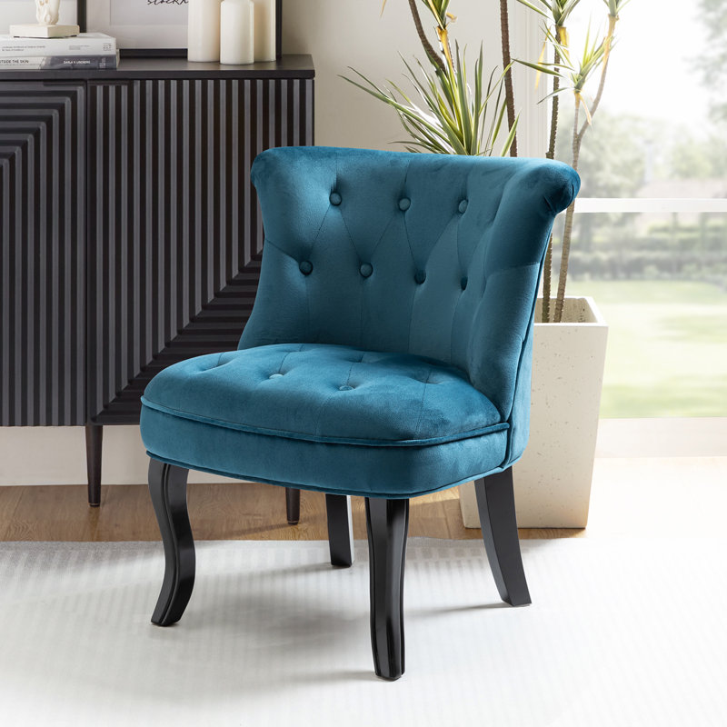 Chaise d'appoint à oreilles rembourrée en velours Grenier, Velours bleu foncé