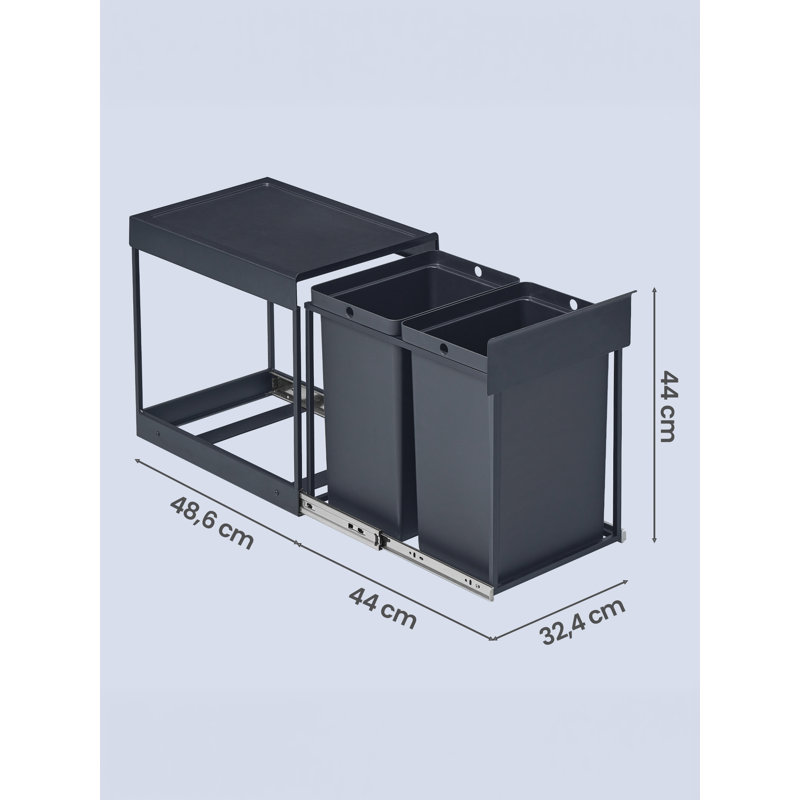Steel Zip Kitchen Trash Can - 15L, 44cm H x 25.6cm W x 48.6cm D