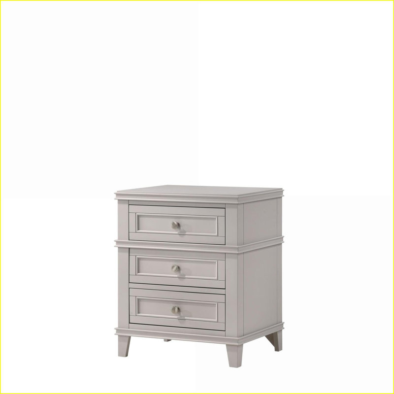 3 Drawer Poplar Solid Nightstand with USB Charging Port, Grey