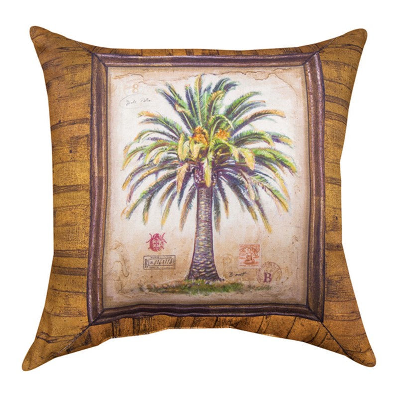 Coussin Climaweave brun Palm Trees 18 x 18 pouces pour intérieur/extérieur, fabriqué par Manual Woodworkers & Weavers.