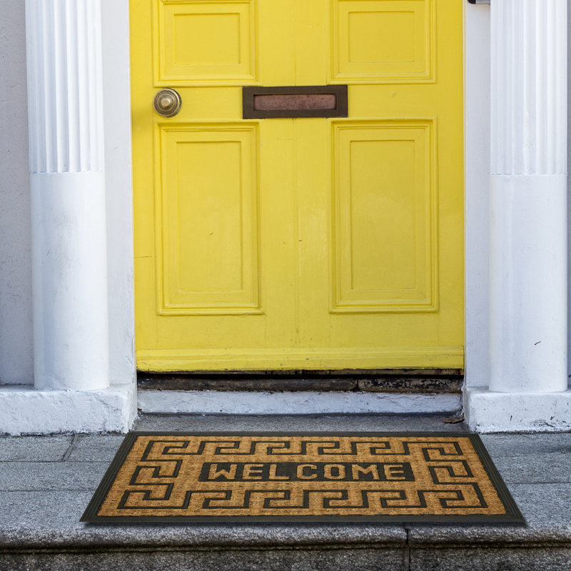 Greek Key Coir Welcome Doormat with Rubber Trim