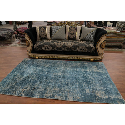 Tapis moderne bleu abstrait 5 x 8