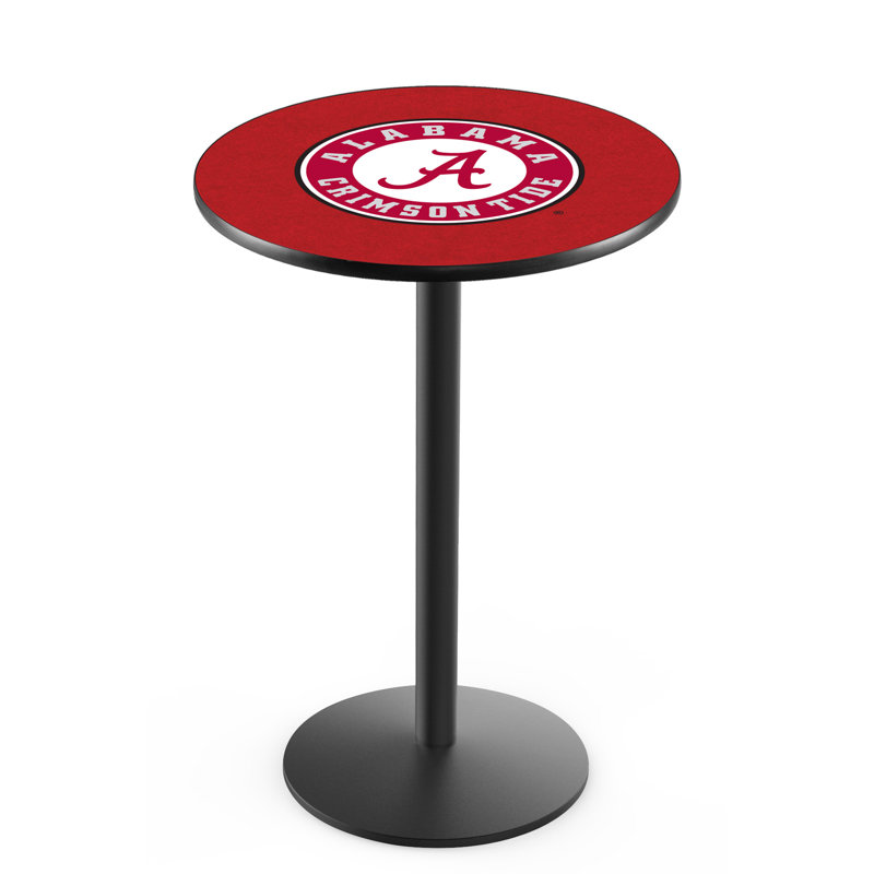 Round Metal Base Dining Table, Black Wrinkle, University of Alabama - Script "A" Logo