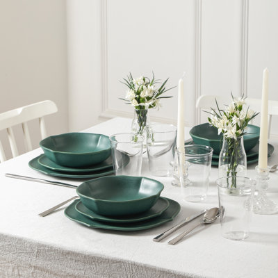 Stone Lain Baskerville 32-Piece Dinnerware Set Stoneware, Borosilicate Glass