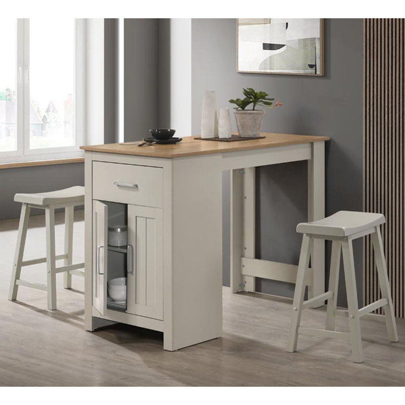 3 Piece Counter Height Dining Set With Storage In Light Gray And Oak