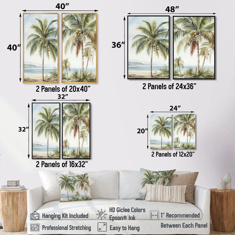 Palmiers sur la plage - décoration murale traditionnelle, H 20 po x l 24 po, Toile tendue, Ne s’applique pas