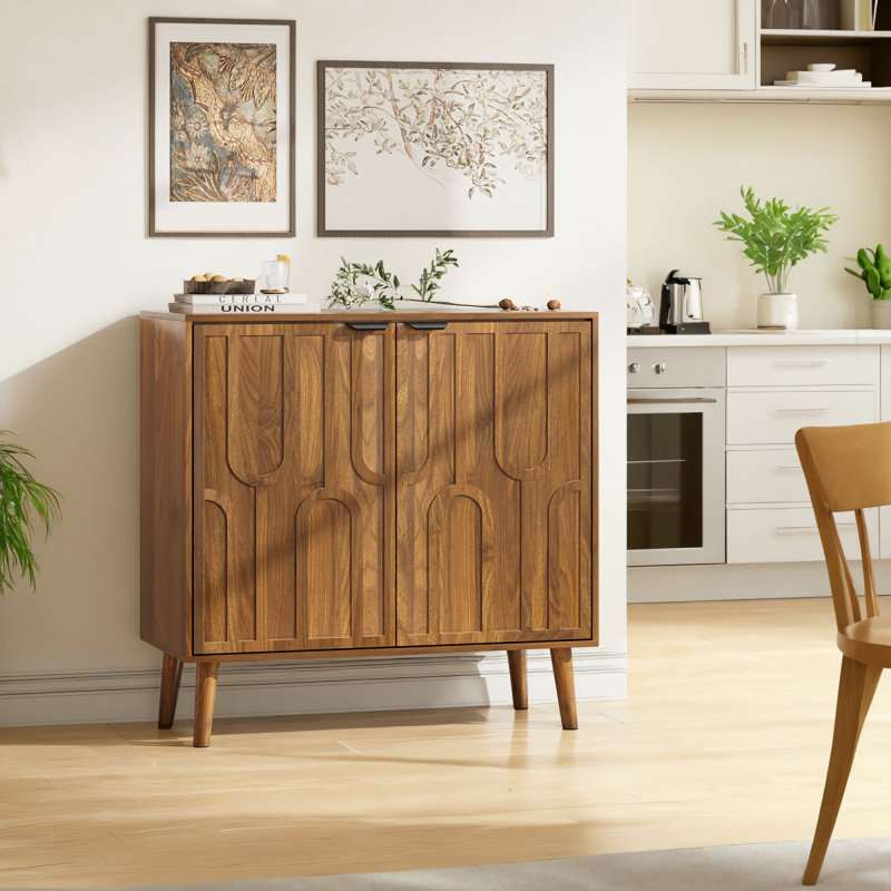 Buffet avec portes en verre trempé pour salle de bain, Noyer