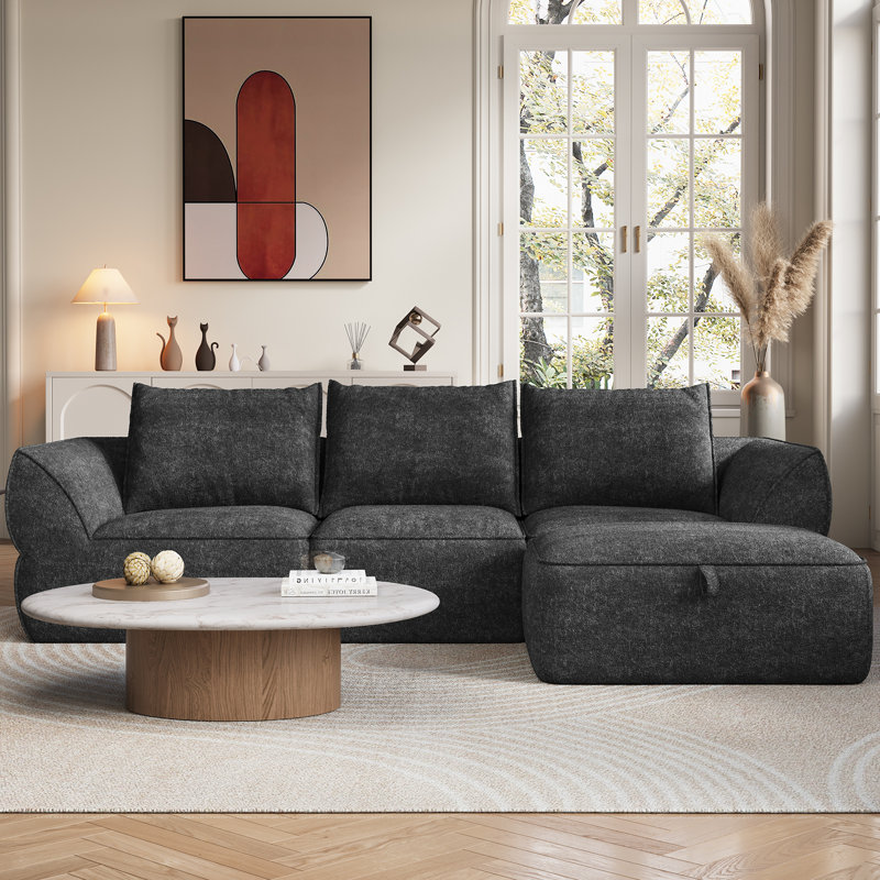 Boneless 104" Modular Sectional Sofa with Deep Seat, Comfortable Upholstery L Shaped Cloud Couch for Living Room, 3-Seater Boneless Sofa with Movable Ottoman, Removable Cover, No Assembly Required