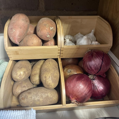 Paniers de rangement ventilés en bambou pour pommes de terre et oignons