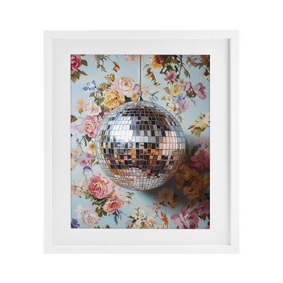Floral Disco Ball Reflection Framed Print Under Glass, design by LSR Design Studio