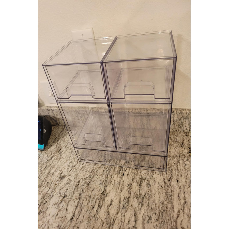 Paquet de 5 tiroirs de rangement empilables - Bacs de rangement en plastique transparent pour meuble-lavabo, comptoir de cuisine, armoire et garde-manger