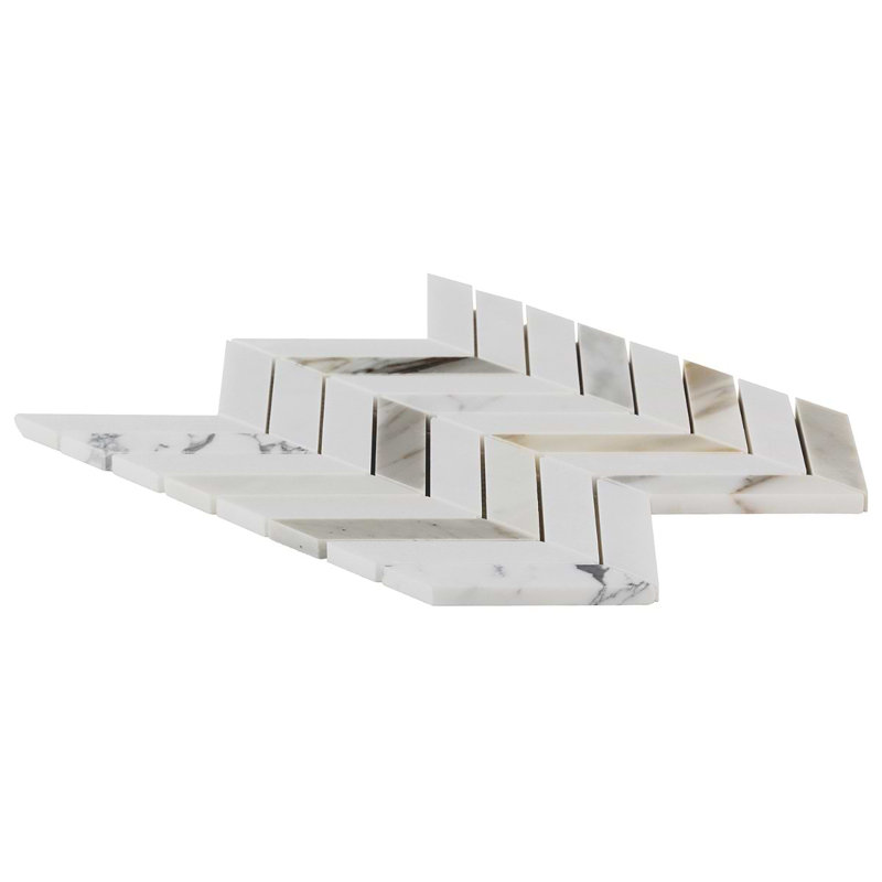 Talon 1x4 Chevron Polished Marble Mosaic Tile, Calacatta/Thassos