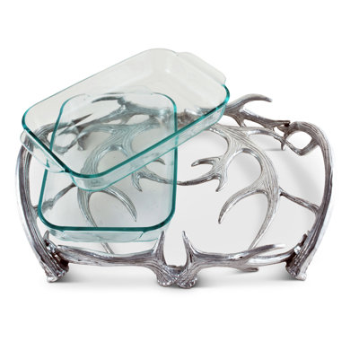 Arthur Court Designs Antler Porcelain Glass Stainless Steel Divided Serving Dish Serving Dish