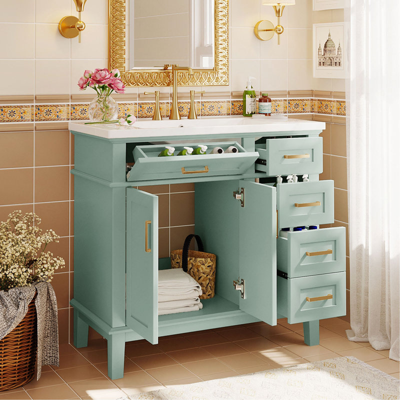 Meuble-lavabo élégant avec lavabo en résine et grand espace de rangement, un mélange parfait de fonctionnalité et d'élégance