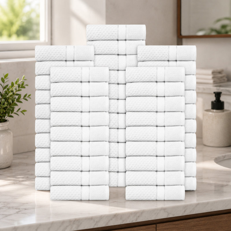 Essuie-mains texturés 100% coton Mulaayam, Blanc, Essuie-mains - paquet de 50