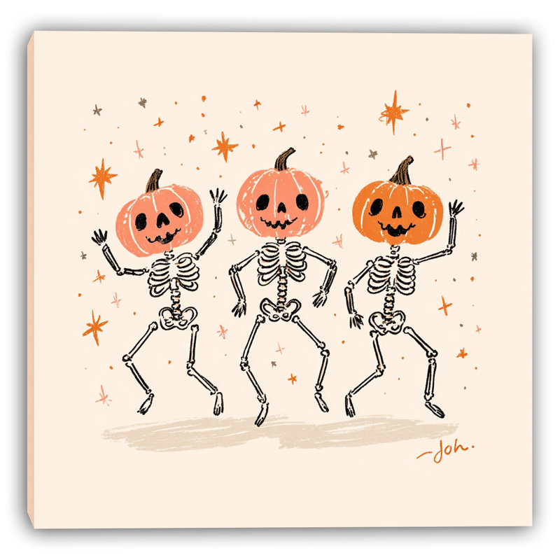 «Dancing Pumpkin Skeletons», art mural sur toile tendue