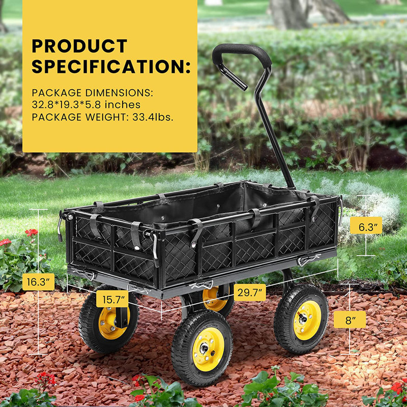 Heavy Duty Black Steel Garden Cart with Pneumatic Wheels