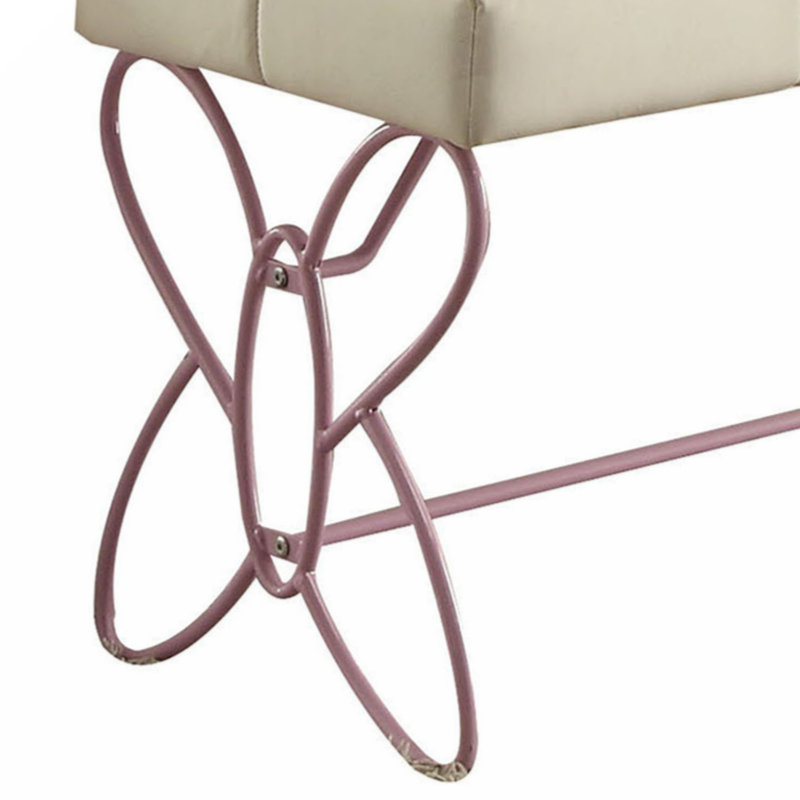 Tufted Bench With Butterfly Design And Faux Leather Upholstery, Versatile And Stylish Seating Option.