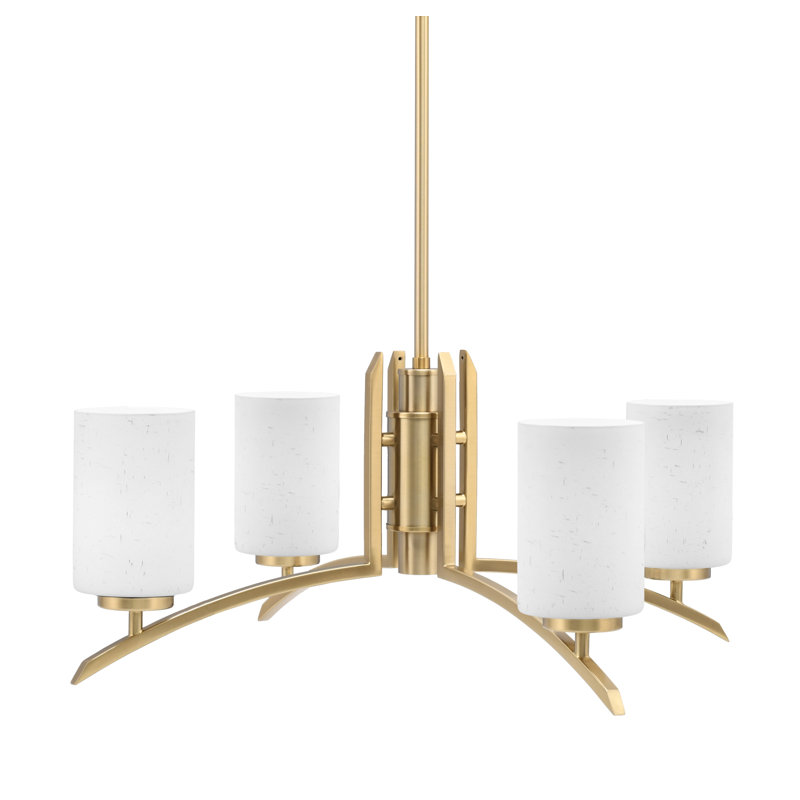 Lustre lumineux en verre mousseline de 4 po Kurve, H 58,25 po x l 26 po x P 26 po, Laiton New Age, 4