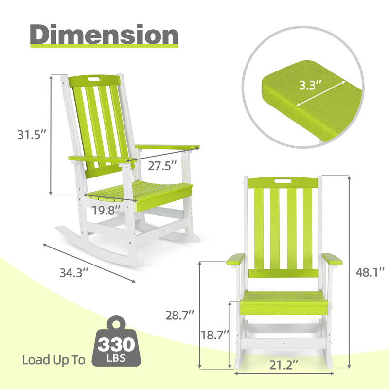 Chaise berçante d'extérieur en PEHD Aoodor, Vert citron et blanc