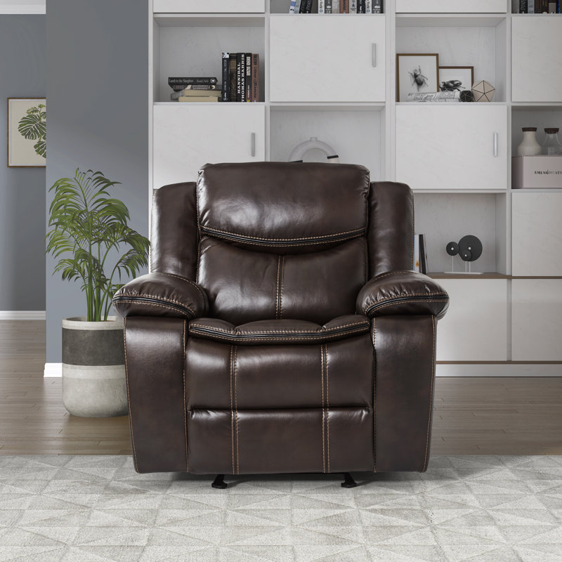 Fauteuil inclinable manuel moderne et contemporain Hanhalyn de 42,5 po avec revêtement en similicuir de première qualité et siège à ressorts ensachés