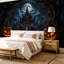 Peel and Stick Wallpaper Wall Mural Haunted Gothic Castle O Lanterns Under Full Moon Halloween Night Wall Art Self Adhesive and Removable-2027370761