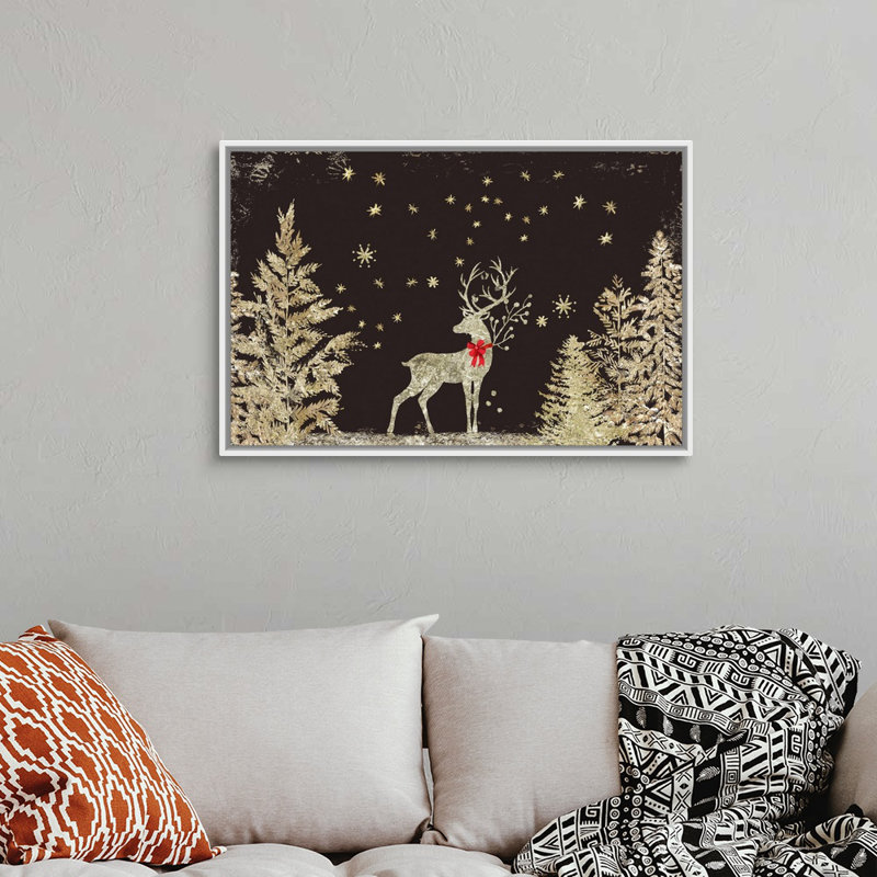 Prancer at Night - Peinture sur toile, 26" H x 38" W x 1.75" D, Cadre blanc