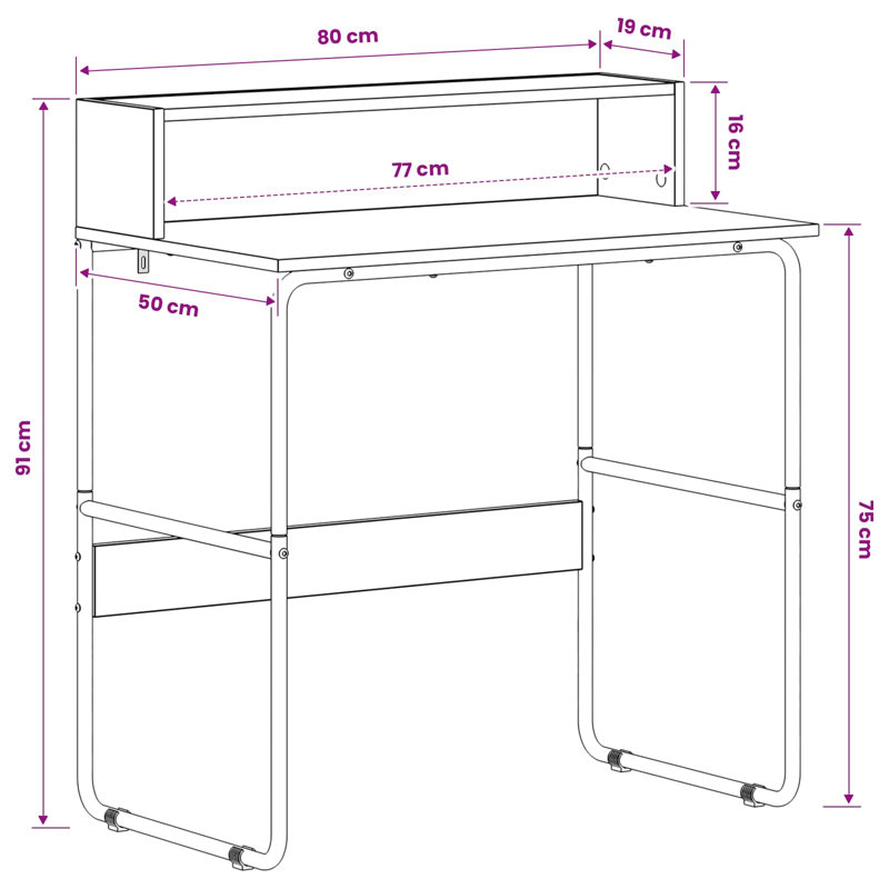 Steel Writing Desk, 91 cm H x 80 cm W x 50 cm D, Oak Wood/Black