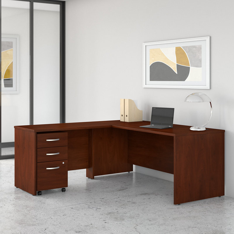 Bush Business Furniture Studio C L Shaped Desk with Mobile File Cabinet and Return - Reversible, Hansen Cherry