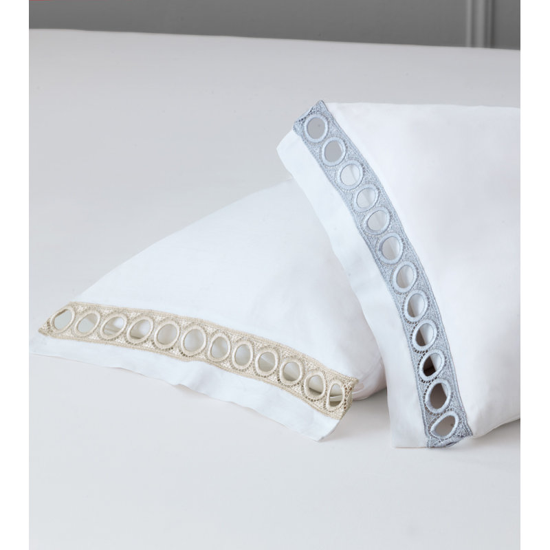 Celine Cotton Pillow Sham, Queen, White/Silver