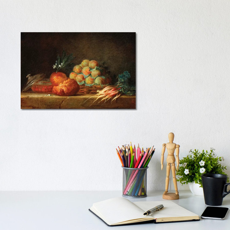Still Life With Brioche, Fruit And Vegetables, 1775 by Anne Vallayer-Coster - Wrapped Canvas Painting