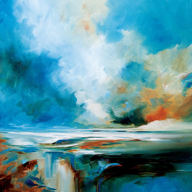 Aqua Haze, peinture sur toile tendue, H 18 po x l 18 po x P 1,5 po, Pas de tapis, Toile tendue