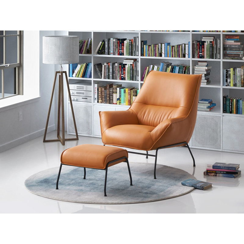 Fauteuil d'appoint et repose-pieds en cuir fleur, Orange