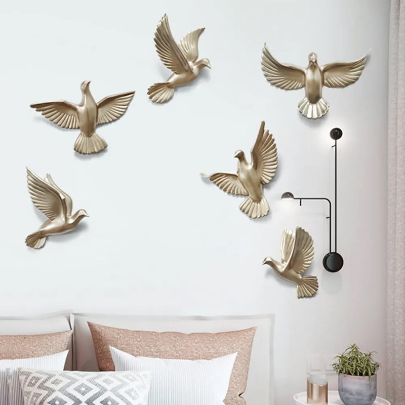 Ensemble de 6 décorations murales oiseaux dorés pour salon - ensemble de bricolage