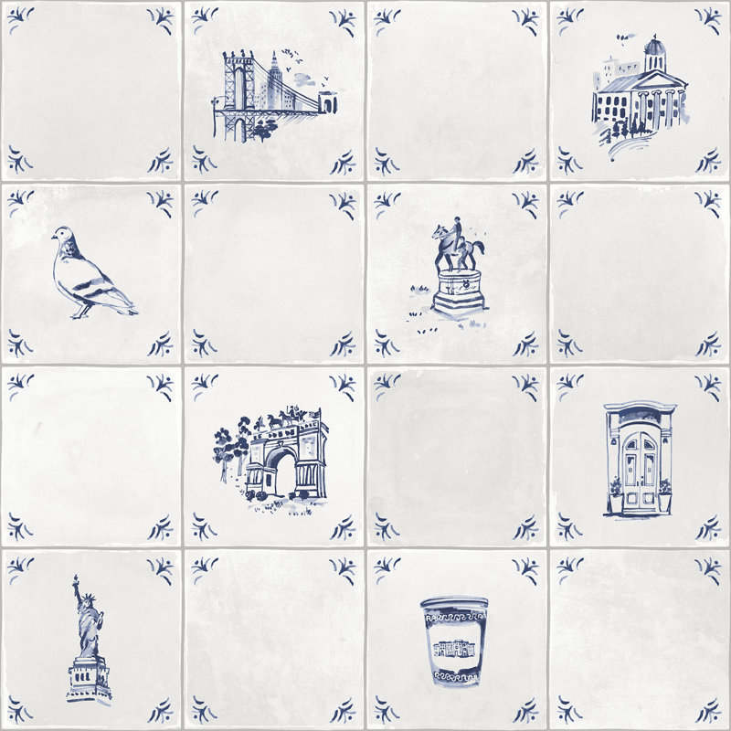 Brooklyn Delft Navy Peel and Stick Wallpaper, Blue