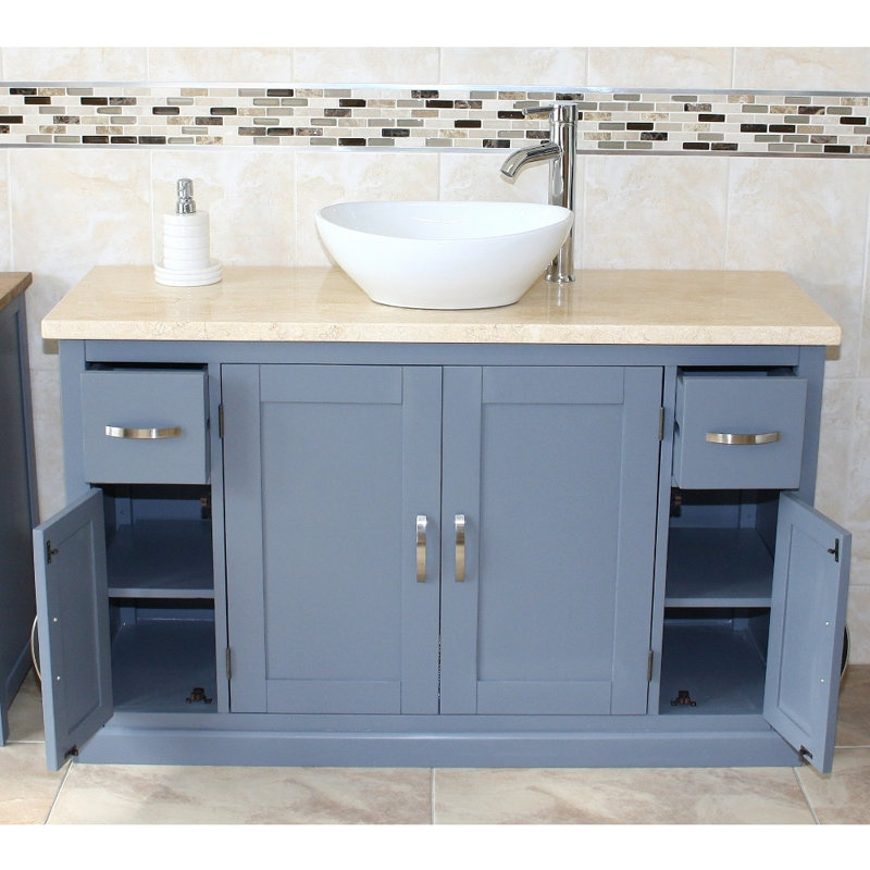 Bora 1230mm Single Bathroom Vanity with Vessel Ceramic Basin, Cream Marble