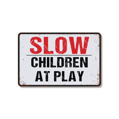 Vintage Style Slow Children At Play (2 Pack) 8 Inch x 12 Inch Plastic Sign Watch Speed Save Play Weatherproof Perfect for Neighborhoods School Zones Courts Fun Gift for Parents Neighbors Visitors
