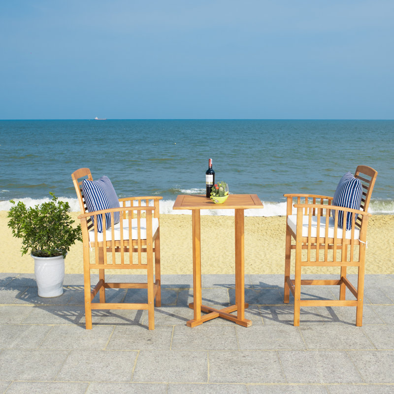 Eastford 2 - Person Wood Patio Dining Set with Square Table , Cushions Included, Beige