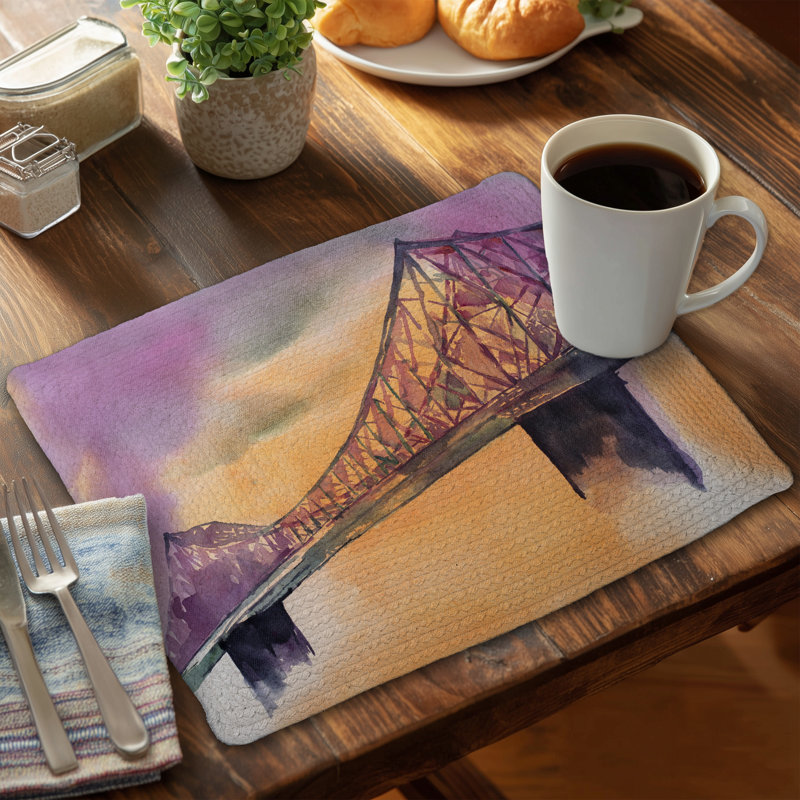Gray Braided Polyester Placemat - Montreal Jacques-Cartier Bridge