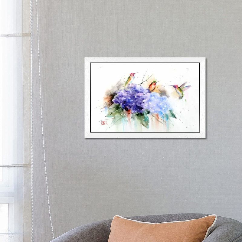 Three Hummingbirds 1 Piece Floater Frame Wall Art on Canvas, 66.04 cm H x 45.72 cm W, White Framed