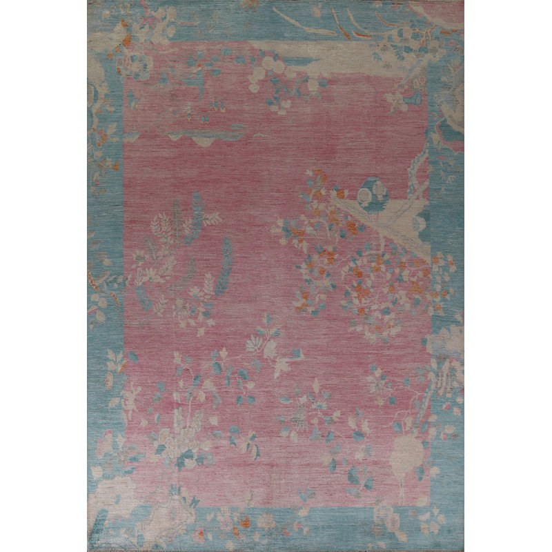 Tapis art déco rose 9 x 12