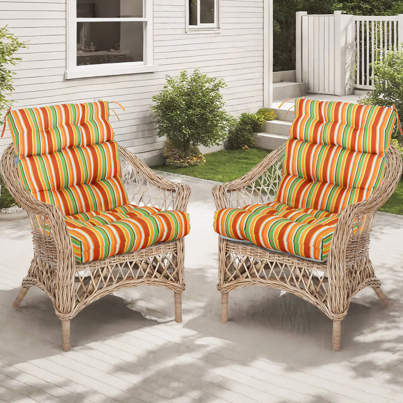 Outdoor Replacement Cushion Set Deep Seating High Back Seat / Back Cushions with Ties (Set of 2), Rainbow