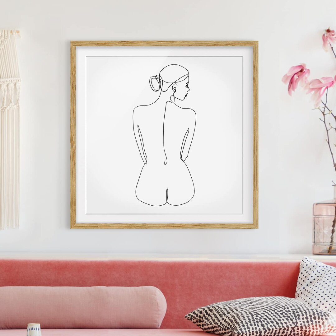 Gerahmtes Poster Line Art Nude Woman Back