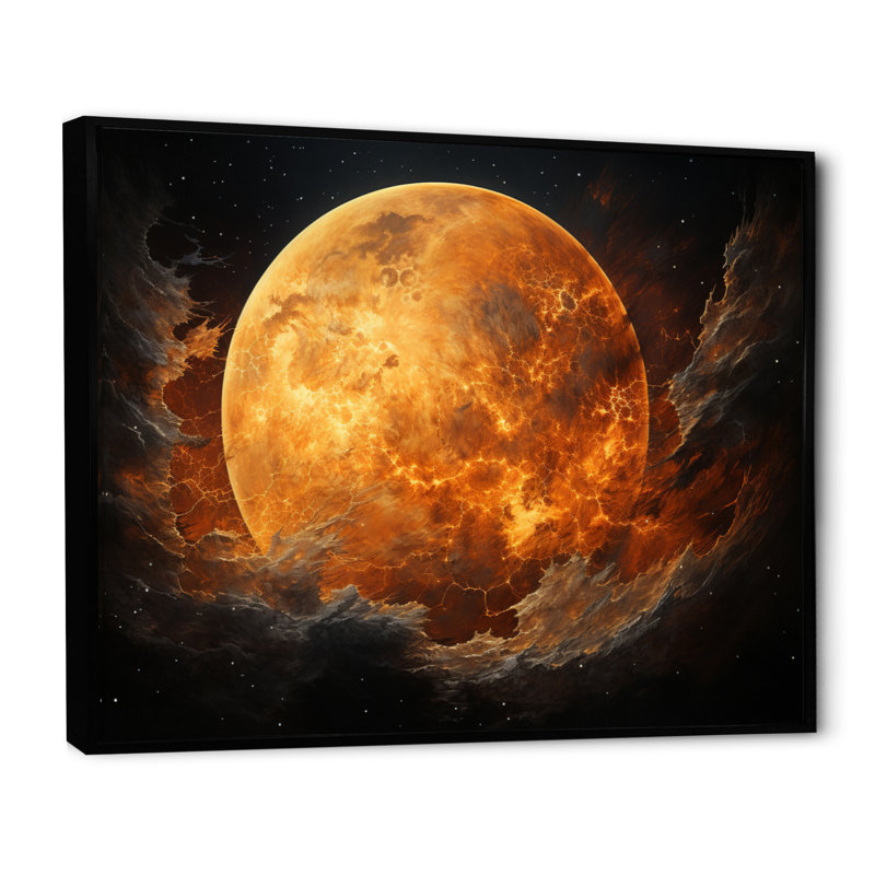 Planète Titan Misty Fiery sur toile, Cadre flottant noir, H 16 po x l 32 po x P 1 po