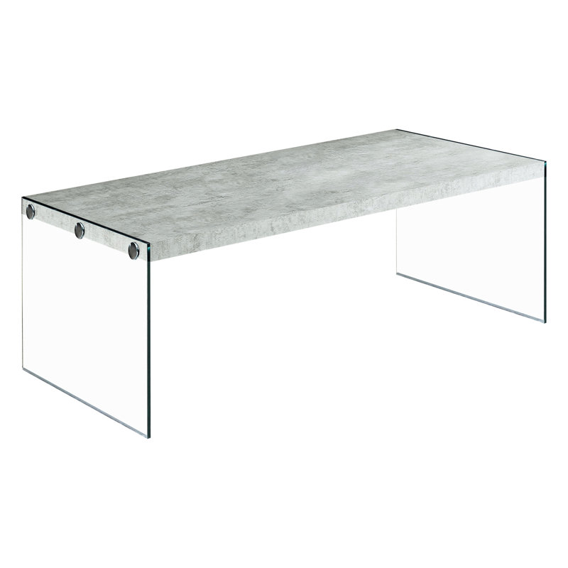 Table basse rectangulaire avec stratifié gris et panneaux de verre trempé contemporains